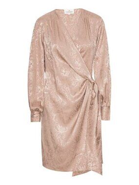 Karmamia Ines Satin Wrap Dress Desert Flower Jacquard Long Sleeve Midi Size S